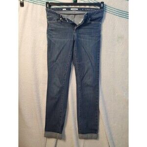 LC Lauren Conrad Womens Size 4 Blue Cuffed Skinny Cropped Dark Wash Stretch Jean